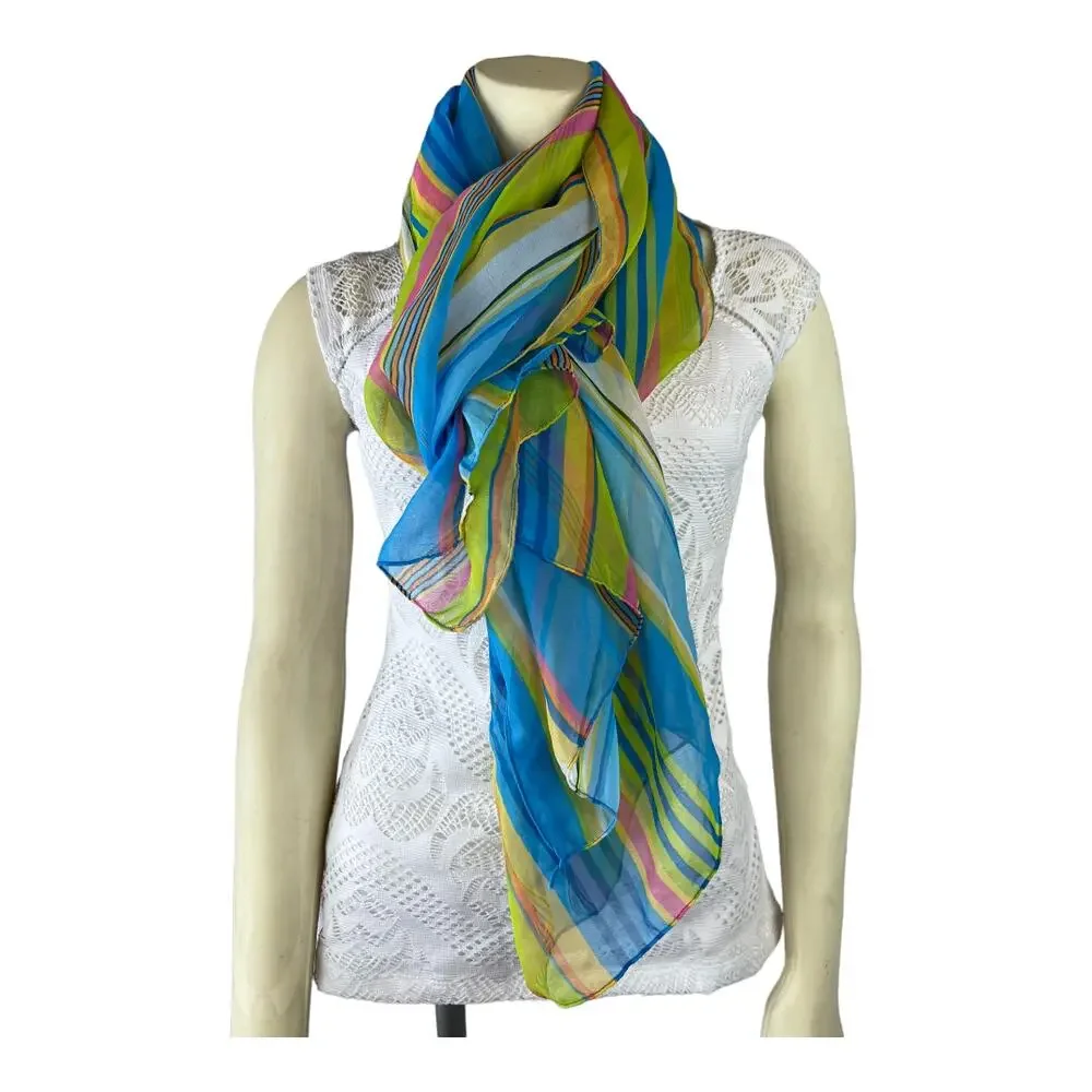 Palm Court Rainbow Pastel Shawl Scarf Wrap Sheer Made in India